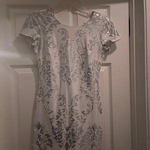 B Darlin WHITE Polyester Dress with Lining and Silver Sequence - Prom/Party